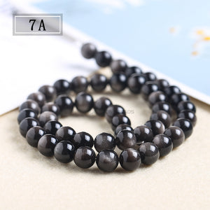 Wholesale of semi-finished products of silver obsidian loose beads DIY jewelry accessories, bracelets, string beads, silver obsidian round beads directly supplied by manufacturers