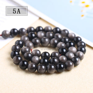 Wholesale of semi-finished products of silver obsidian loose beads DIY jewelry accessories, bracelets, string beads, silver obsidian round beads directly supplied by manufacturers