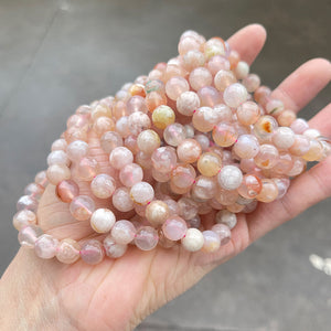 Natural ice transparent Cherry agate bracelet women's simple style Marine agate round beads bracelet wholesale