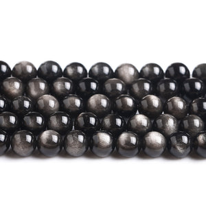 Wholesale of semi-finished products of silver obsidian loose beads DIY jewelry accessories, bracelets, string beads, silver obsidian round beads directly supplied by manufacturers