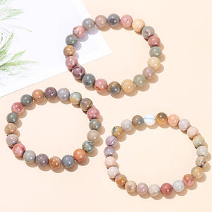 Natural Alashan Agate Colorful Jade Bracelet, Multicolored Oil Painting Wristband, Fashion Accessories